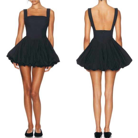 EUC Helsa Poplin Bubble Cotton Mini Dress Small Black Balletcore Party Cocktail - Picture 1 of 7